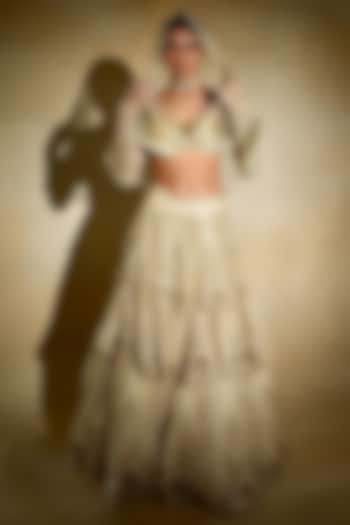 Ecru Silk Organza & Tulle Hand Embroidered Bridal lehenga for 22 Lehenga Set by Megha Bansal at Pernia's Pop Up Shop