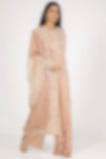 Nude Pink Satin Organza Kurta Set by Megha Bansal at Pernia's Pop Up Shop