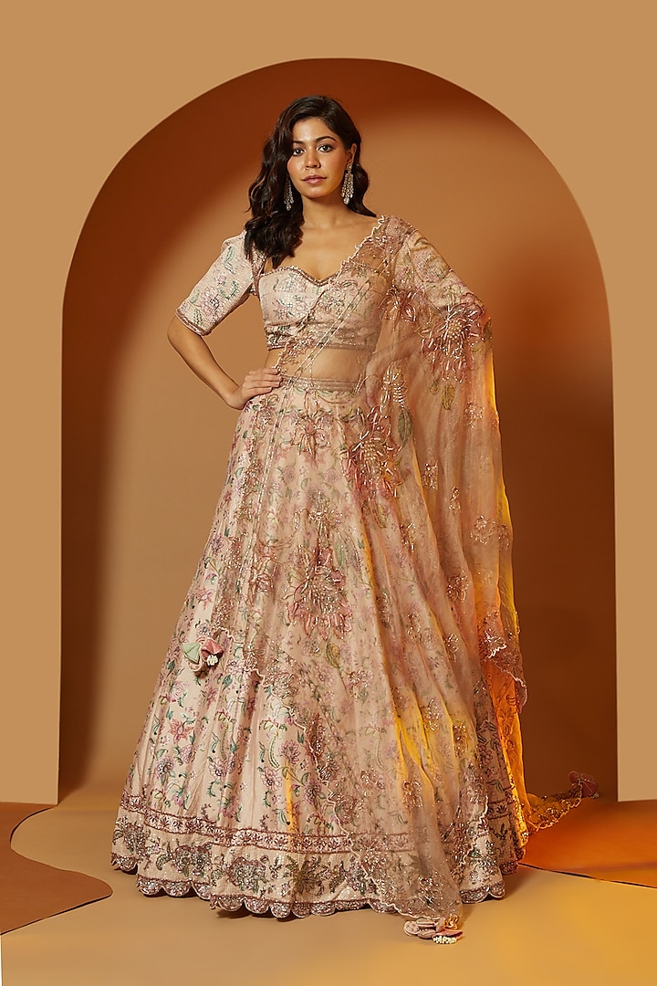 Blush Pink Printed Wedding Lehenga Set by Megha Bansal at Pernia's Pop Up Shop