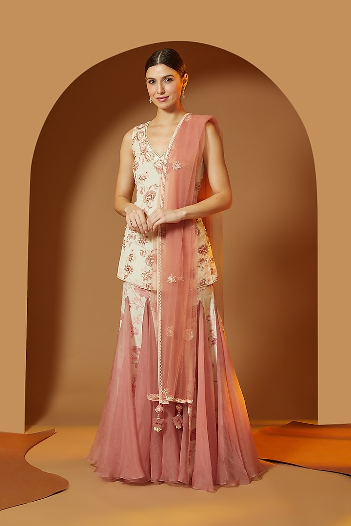 Pink Silk Organza & Tulle Sharara Set by Megha Bansal at Pernia's Pop Up Shop