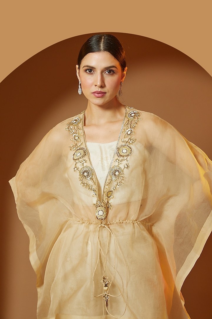 organza kaftan dress Mint Green Organza Designer Kaftan Palazzo Suit With Zardosi