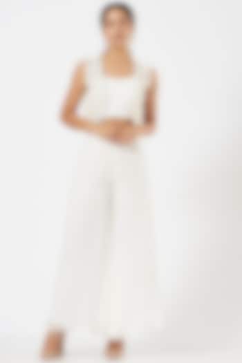 White Cotton Crush Flared Pant Set by Maarya By Manisha Arya at Pernia's Pop Up Shop