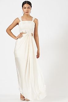 White Satin Lycra Draped Dress Design by Maarya By Manisha Arya at ...