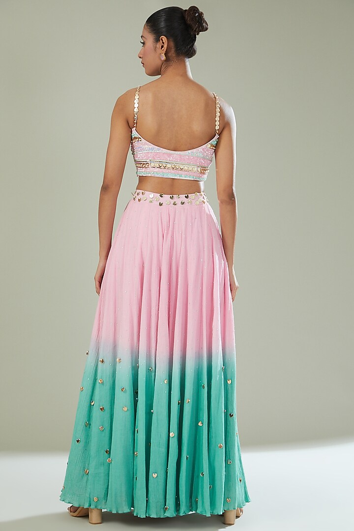 Pink & Green Ombre Pure Cotton Embellished Wedding Lehenga Set by Maarya By Manisha Arya at Pernia's Pop Up Shop