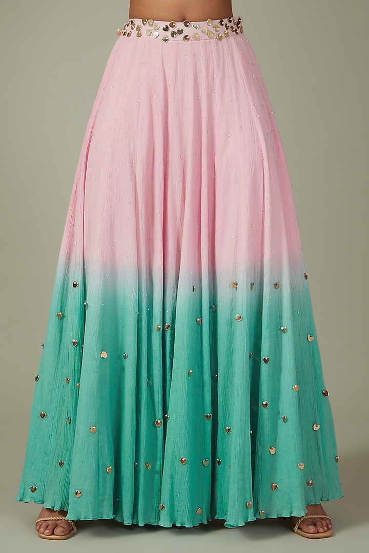 Pink & Green Ombre Pure Cotton Embellished Wedding Lehenga Set by Maarya By Manisha Arya at Pernia's Pop Up Shop