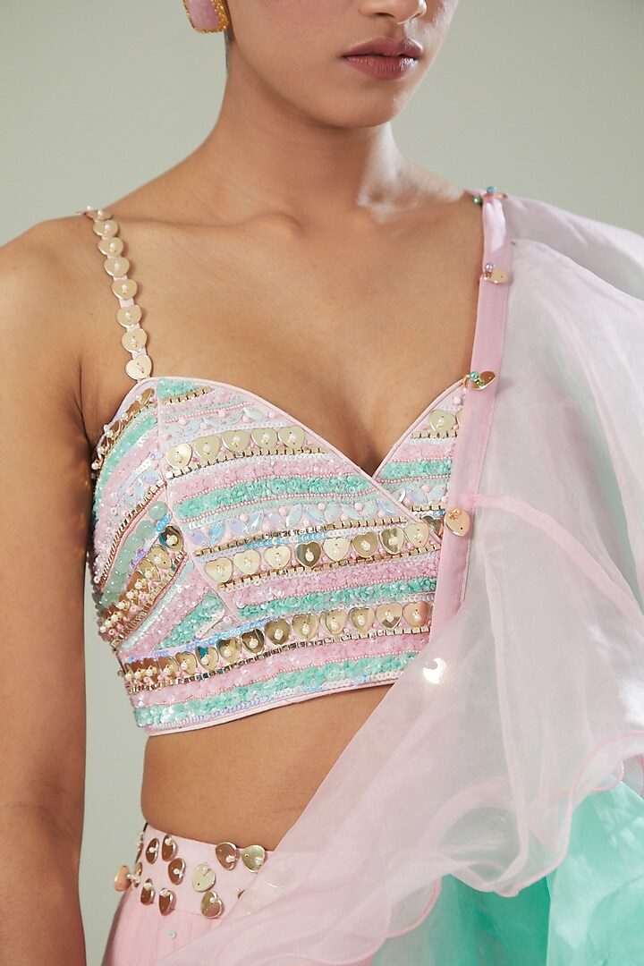 Pink & Green Ombre Pure Cotton Embellished Wedding Lehenga Set by Maarya By Manisha Arya at Pernia's Pop Up Shop