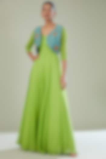 Green Georgette Anarkali With Jacket by Maarya By Manisha Arya at Pernia's Pop Up Shop