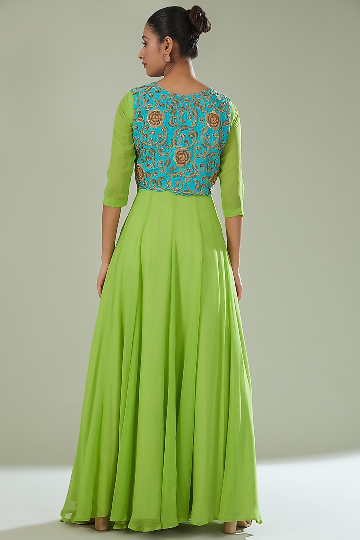 Green Georgette Wedding Anarkali With Jacket by Maarya By Manisha Arya at Pernia's Pop Up Shop