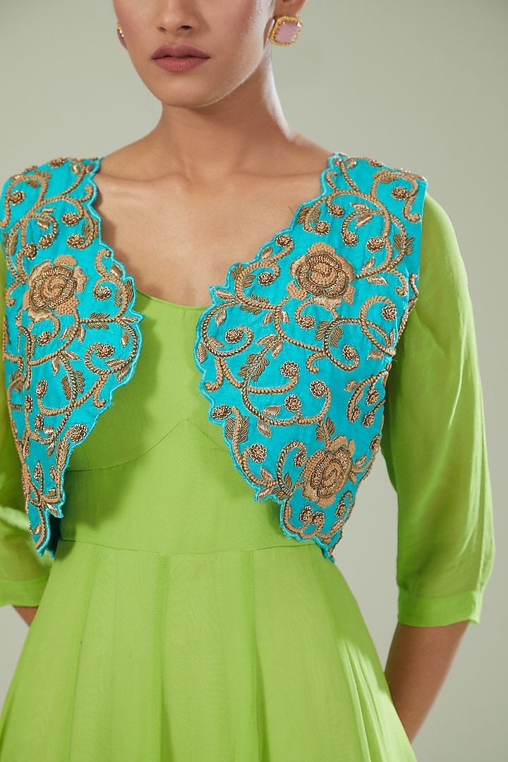 Green Georgette Wedding Anarkali With Jacket by Maarya By Manisha Arya at Pernia's Pop Up Shop