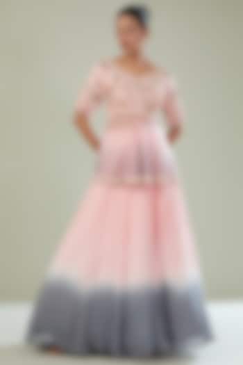 Pink & Grey Ombre Georgette Skirt Set by Maarya By Manisha Arya