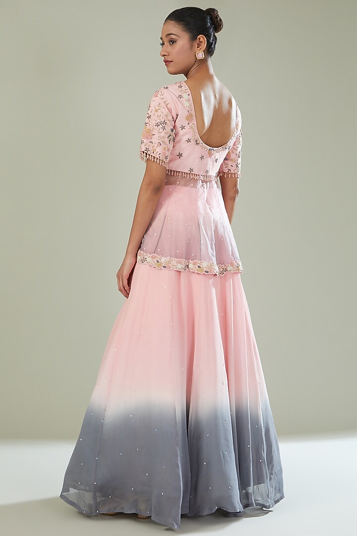 Pink & Grey Ombre Georgette Skirt Set by Maarya By Manisha Arya at Pernia's Pop Up Shop