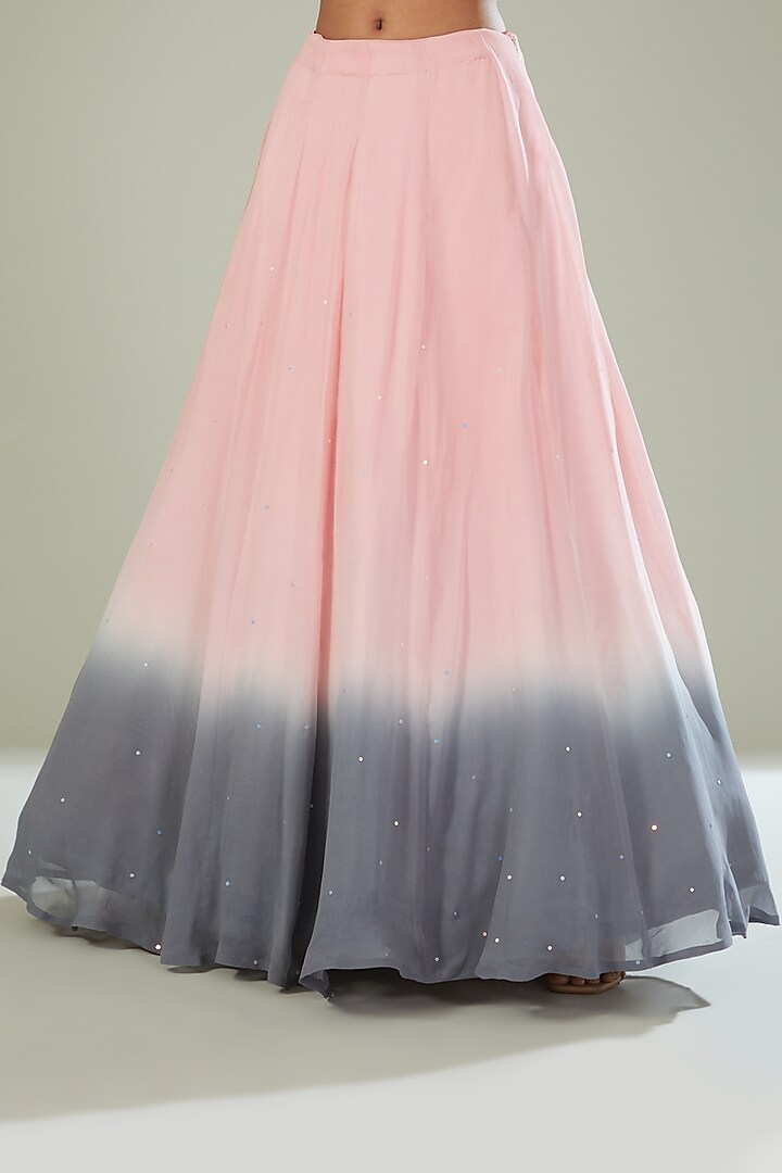 Pink & Grey Ombre Georgette Skirt Set by Maarya By Manisha Arya at Pernia's Pop Up Shop