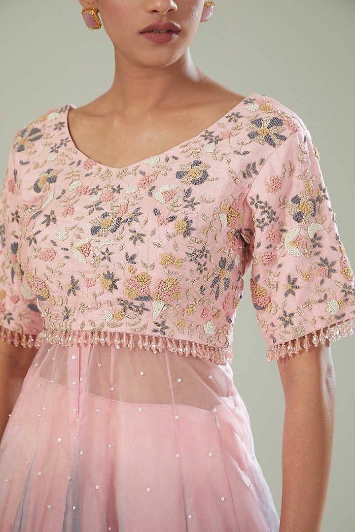 Pink & Grey Ombre Georgette Skirt Set by Maarya By Manisha Arya at Pernia's Pop Up Shop