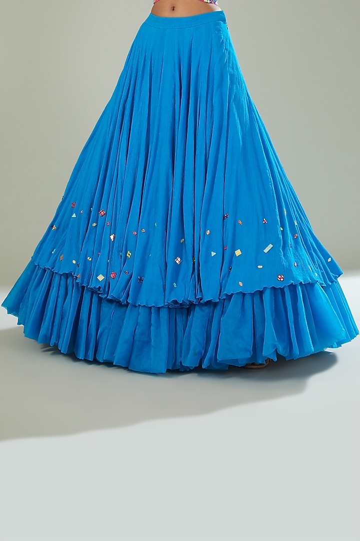 Blue Organza & Pure Cotton Crush Skirt Set by Maarya By Manisha Arya at Pernia's Pop Up Shop