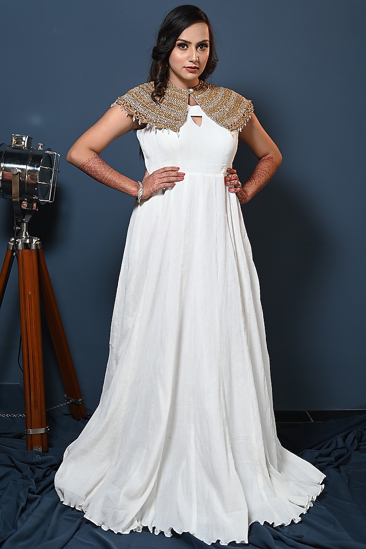 White Cotton Jacket Dress by Maarya By Manisha Arya