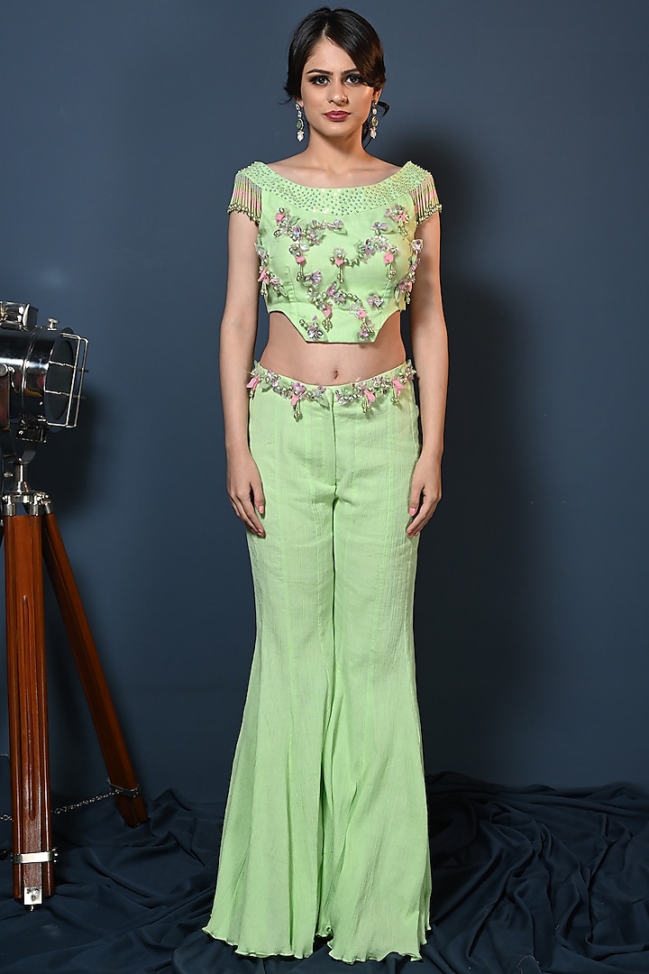 Green Cotton Pant Set by Maarya By Manisha Arya