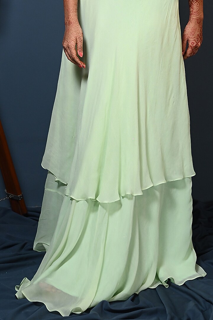 Green Georgette Layered Skirt Set by Maarya By Manisha Arya at Pernia's Pop Up Shop