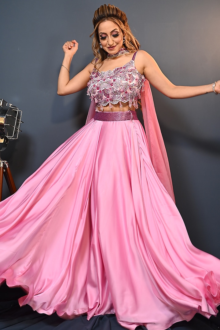 Pink Satin Wedding Lehenga Set by Maarya By Manisha Arya at Pernia's Pop Up Shop