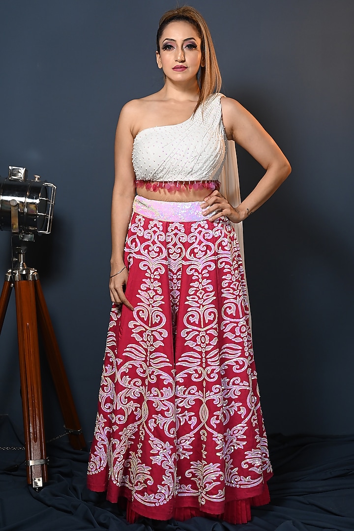 Pink Satin Skirt Set by Maarya By Manisha Arya