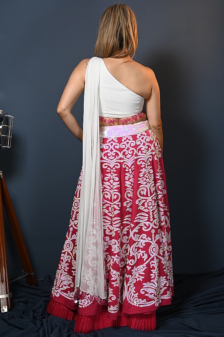 Pink Satin Skirt Set by Maarya By Manisha Arya at Pernia's Pop Up Shop