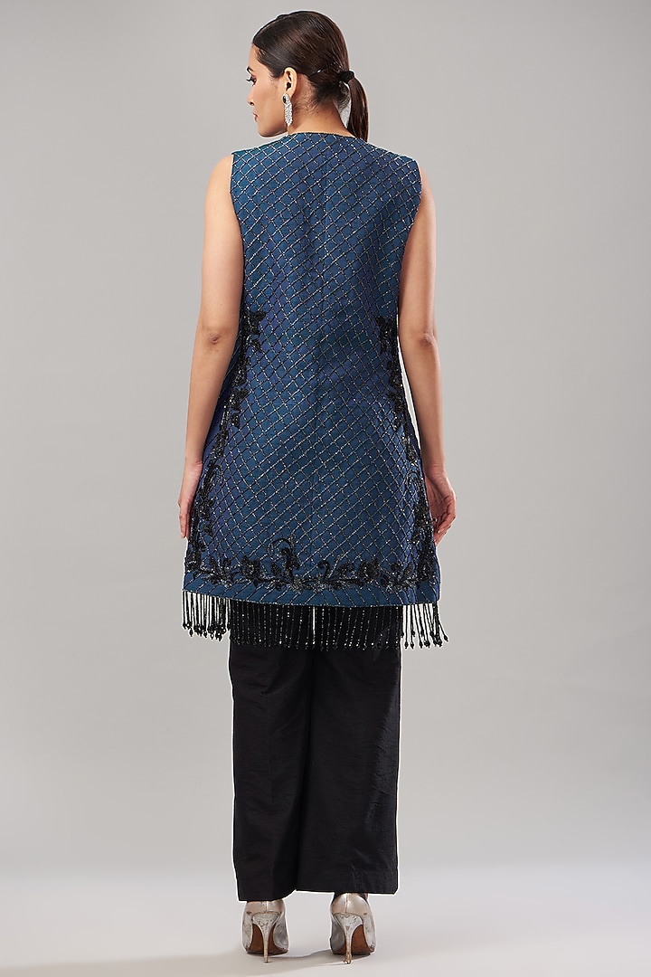 Blue Pure Silk Zardosi Embroidered Handcrafted Jacket Set by Maarya By Manisha Arya at Pernia's Pop Up Shop