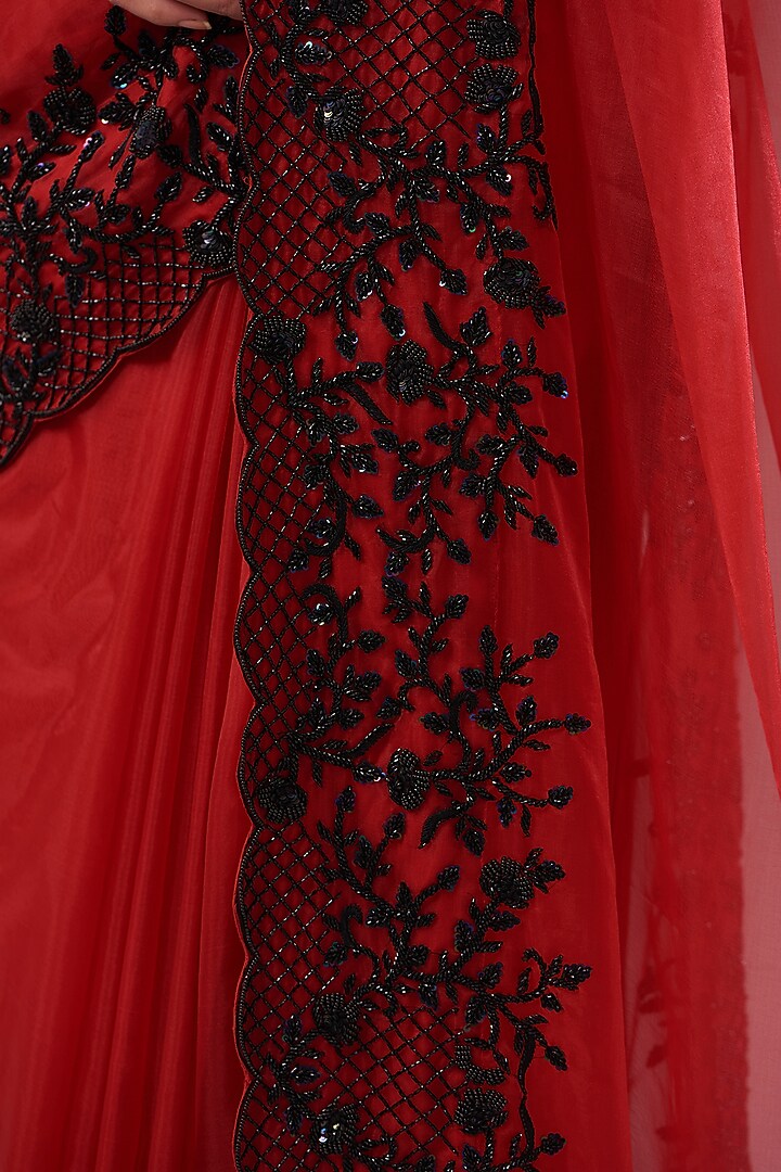 Red Organza Hand Embroidered Reception Saree Set by Maarya By Manisha Arya at Pernia's Pop Up Shop
