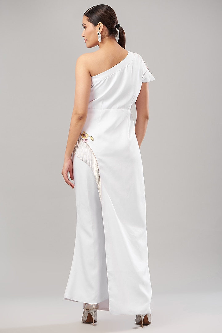 White Imported Fabric Bell Bottom Pant Set by Maarya By Manisha Arya at Pernia's Pop Up Shop