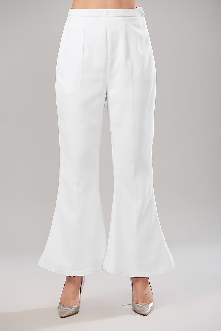 White Imported Fabric Bell Bottom Pant Set by Maarya By Manisha Arya at Pernia's Pop Up Shop