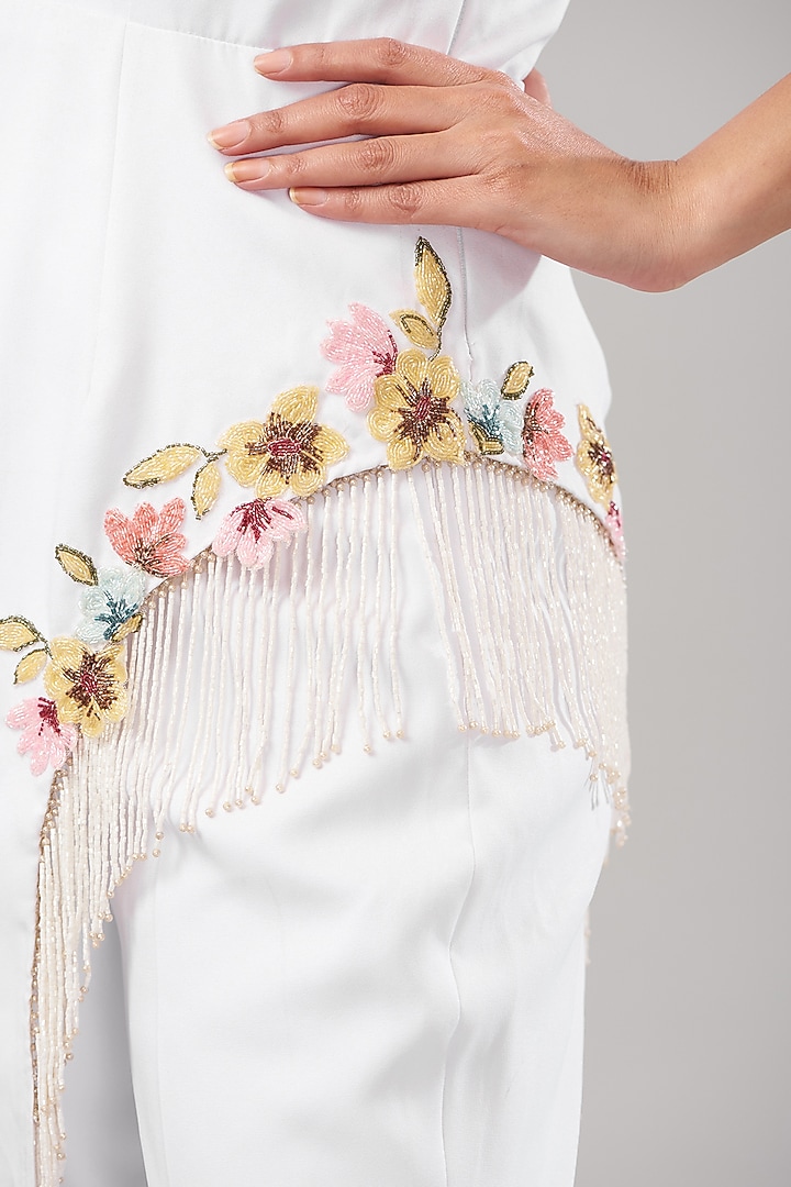 White Imported Fabric Bell Bottom Pant Set by Maarya By Manisha Arya at Pernia's Pop Up Shop