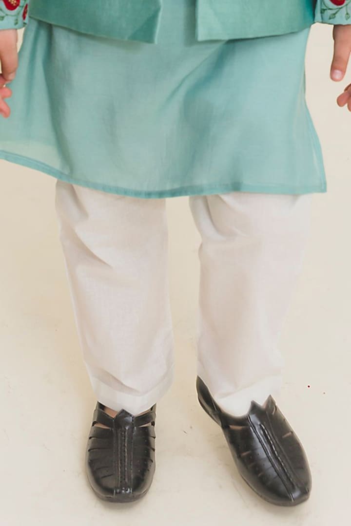 Aqua Blue Muslin Kurta Set With Jacket For Boys by MR BRAT at Pernia's Pop Up Shop