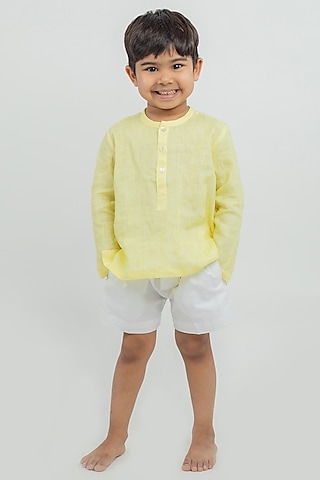 Yellow Linen Co-Ord Set For Boys by MR BRAT