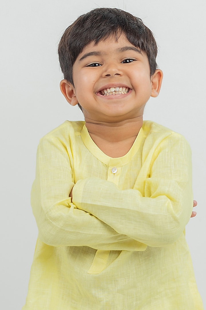 Yellow Linen Co-Ord Set For Boys by MR BRAT at Pernia's Pop Up Shop