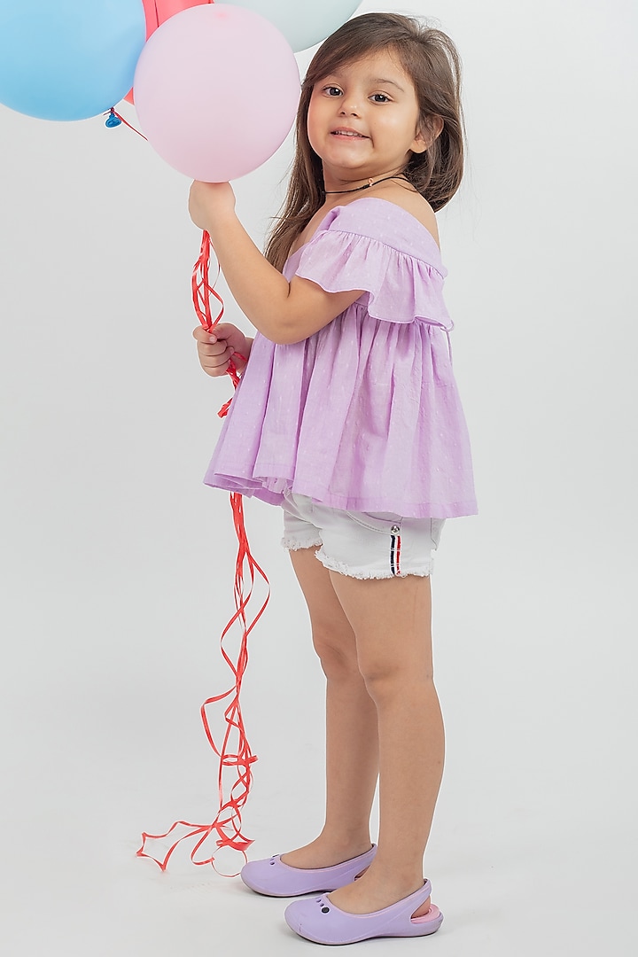 Lilac Cotton Dobby Top For Girls by MR BRAT