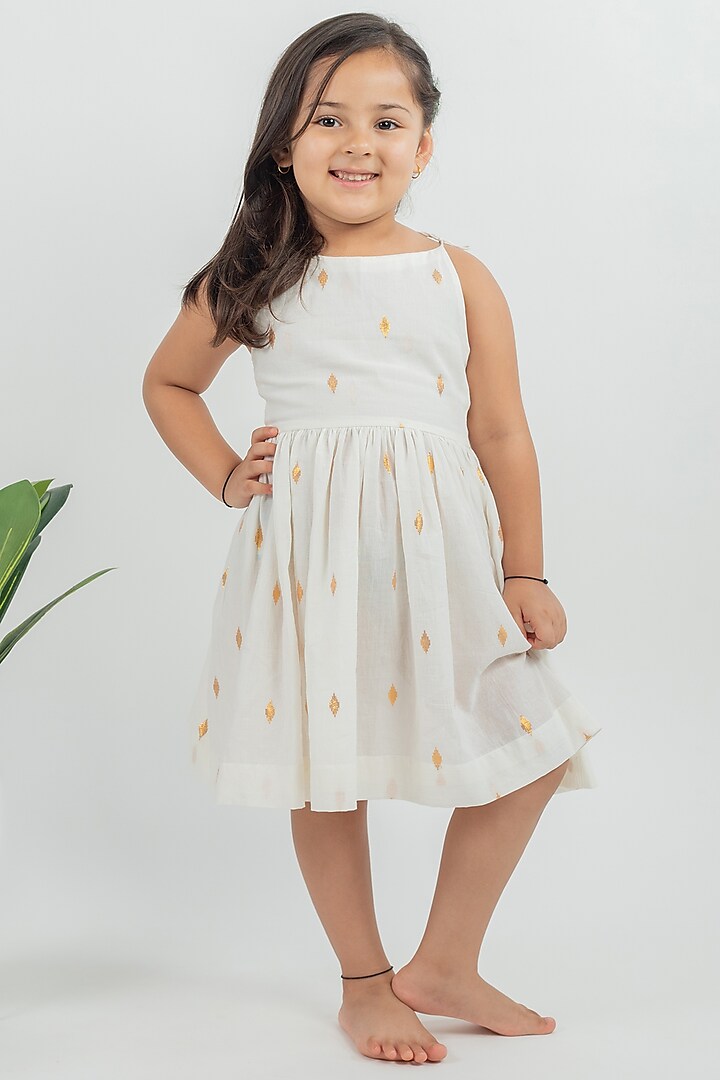 White Embroidered Midi Dress For Girls by MR BRAT