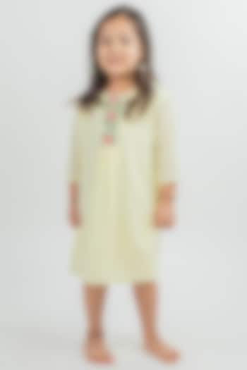 Yellow Hand Embroidered Midi Dress For Girls by MR BRAT