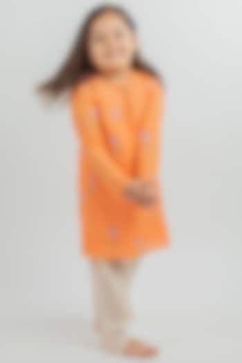 Orange Digital Printed Kurta Set For Girls by MR BRAT