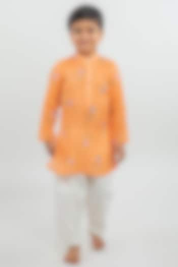 Orange Digital Printed Kurta Set For Boys by MR BRAT