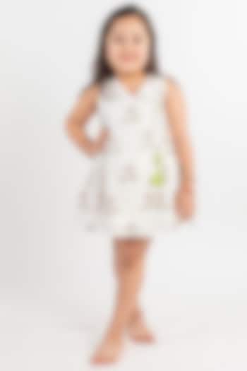 White Muslin Embroidered Mini Dress For Girls by MR BRAT