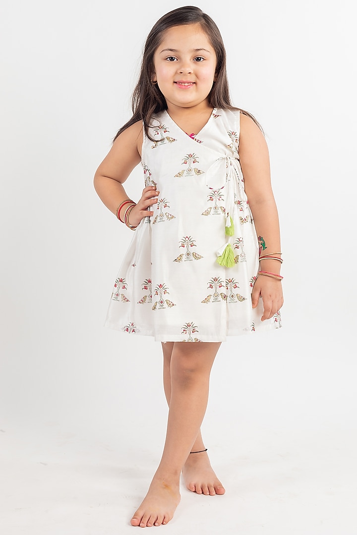 White Muslin Embroidered Mini Dress For Girls by MR BRAT