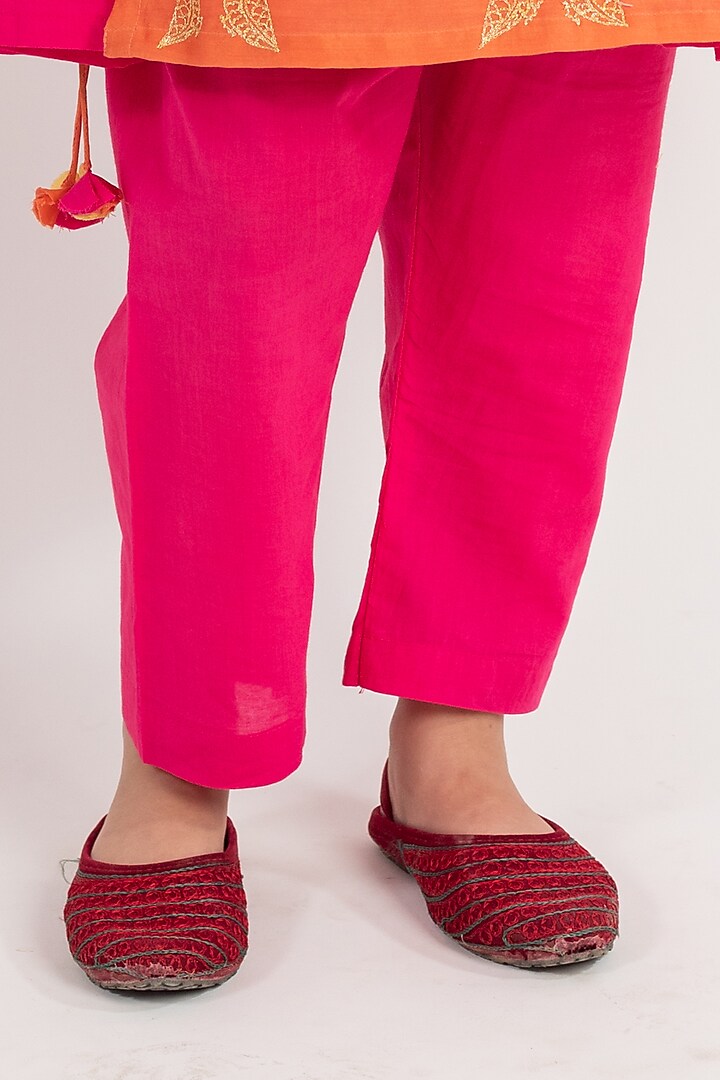 Rust Pink Hand Embroidered Kurta Set For Girls by MR BRAT at Pernia's Pop Up Shop