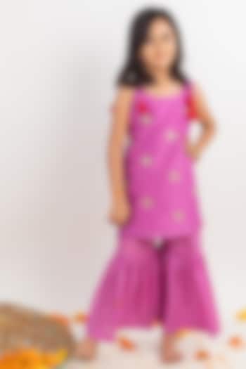 Lilac Chanderi Sharara Set For Girls by MR BRAT