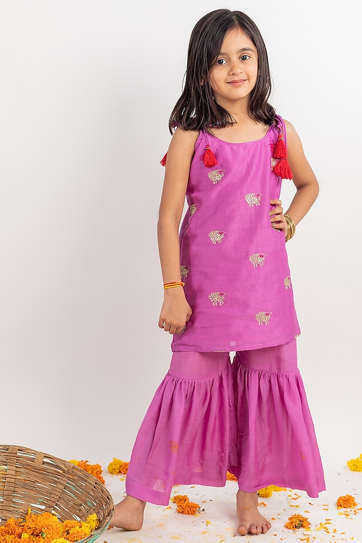 Lilac Chanderi Sharara Set For Girls by MR BRAT at Pernia's Pop Up Shop