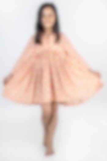 Peach Muslin Digital Printed Dress For Girls by MR BRAT
