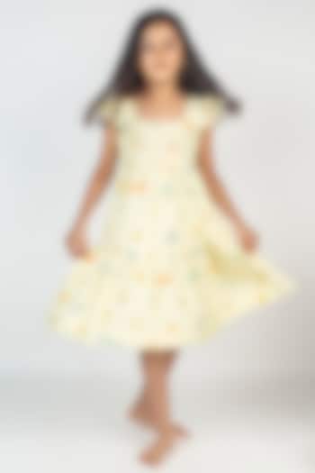 Yellow Muslin Digital Printed Dress For Girls by MR BRAT
