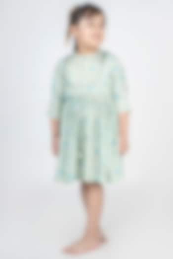 Green Muslin Digital Printed Dress For Girls by MR BRAT