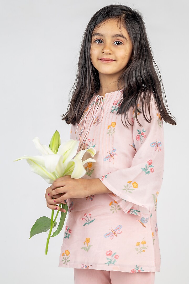 Pink Muslin Digital Printed Kurta Set For Girls by MR BRAT at Pernia's Pop Up Shop