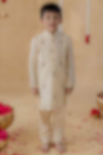 Ivory Muslin Resham & Sequin Embroidered Kurta Set For Boys by MR BRAT at Pernia's Pop Up Shop