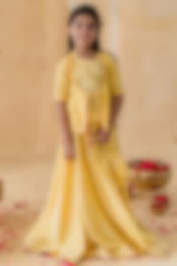 Yellow Soft Muslin Gota Hand Embroidered Lehenga Set For Girls by MR BRAT at Pernia's Pop Up Shop