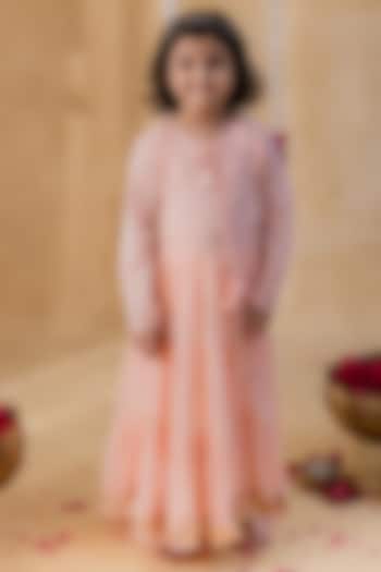 Peach Soft Mulmul Cotton Gota Lace Kurta Set For Girls by MR BRAT at Pernia's Pop Up Shop