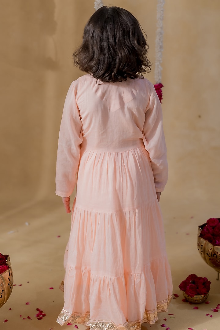 Peach Soft Mulmul Cotton Gota Lace Kurta Set For Girls by MR BRAT at Pernia's Pop Up Shop
